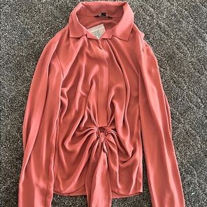 Express Coral Tie-Front Button Down Blouse